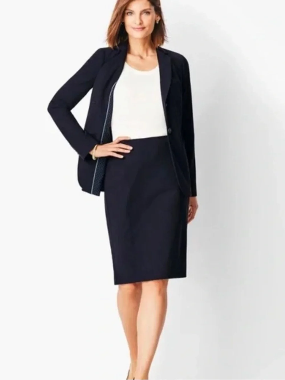 NWT Talbots Navy Pencil Skirt Ponte Stretch